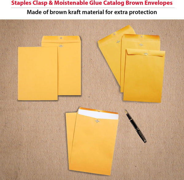 Staples 9 x 12 Kraft Clasp & Moistenable Envelopes, Brown Manila, Heavyweight Document Mailers with Metal Clasp, 100/Box 100 Pack