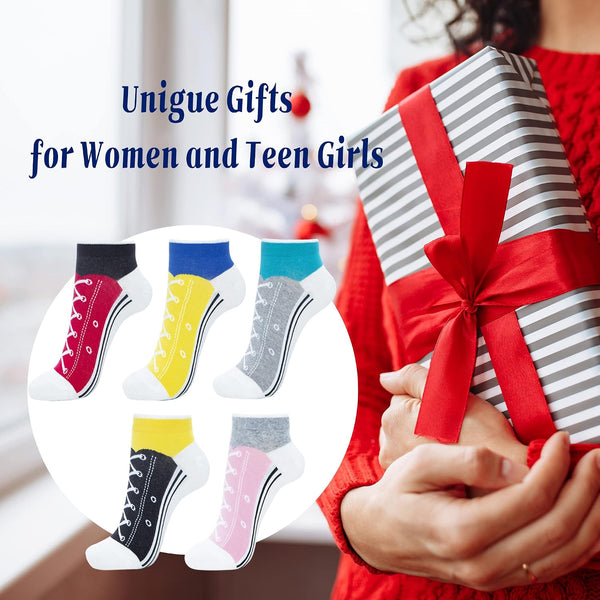 KONY Women's Sneaker Pattern Ankle Socks Gifts for Women Teen Girls 5 Pairs | Socks That Look Like Shoes, Fun Novelty Gifts for Teenage Girls Mom,