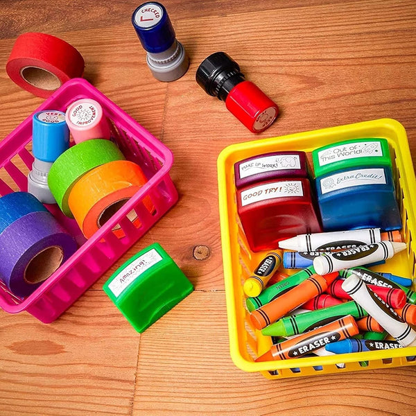 Bright Creations 12 Pack Small Plastic Classroom Storage Bins for Organization and School Supplies 6 Colors (6.2 x 4.8 x 2.4 inches)