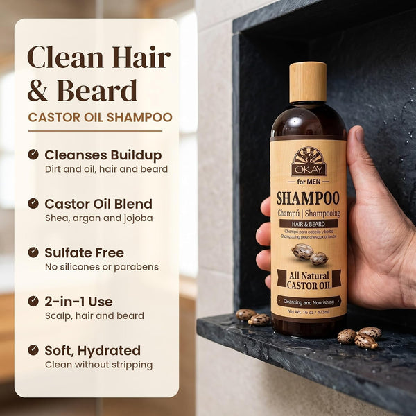 OKAY Men's Castor Oil Shampoo - 16 oz / 473 ml Men's Castor Oil Beard & Hair 16 Ounce (Pack of 1)