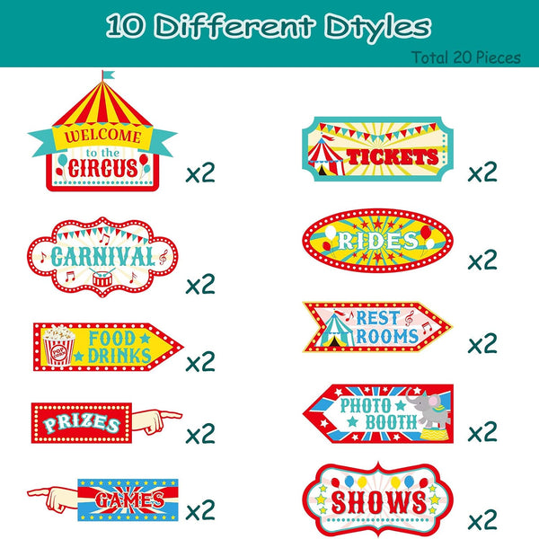 Skylety 20 Pieces Party Direction Signs Decor, Welcome Directional Signs for Birthday Showman Themes Party Decoration Accessories(Circus
