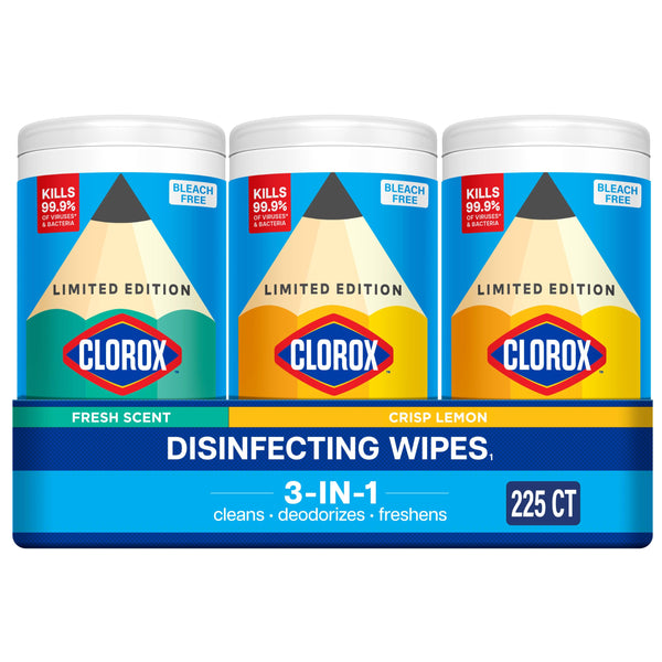 Clorox Disinfecting Wipes Back to School Variety Pack, 75 Count Each, Pack of 3 (Package May Vary) Lemon + Fresh 75 Count (Pack of 3)