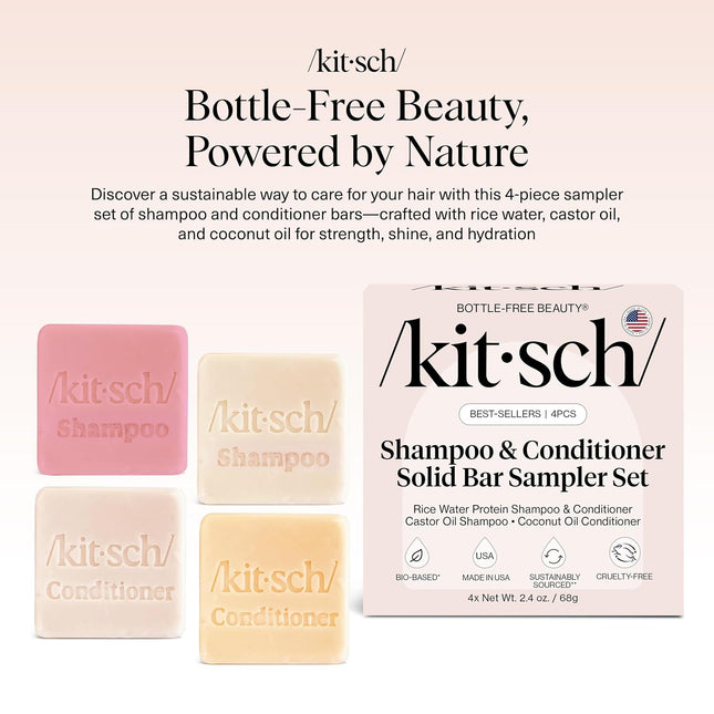 Kitsch 4Pc Sampler Solid Shampoo and Conditioner Set - Rice Bar & Castor Oil Sha