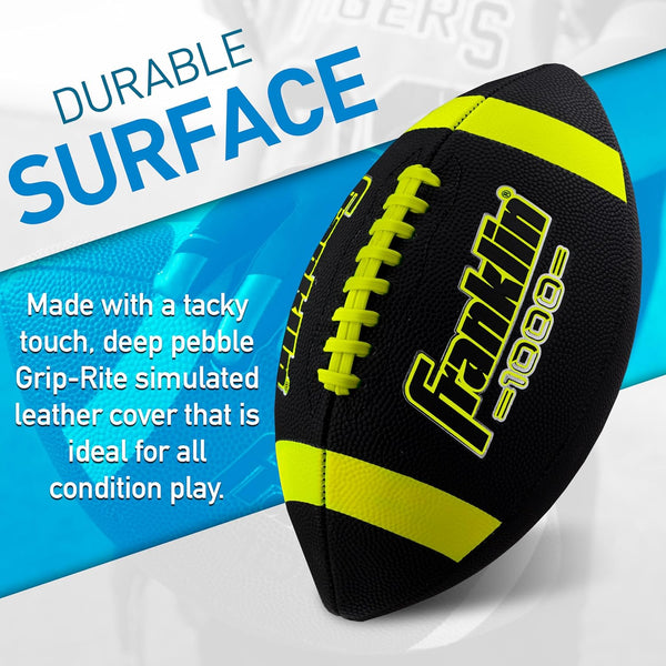 Franklin Sports Youth + Adult Footballs - Extra Grip 1000 Official Size, Junior + Pee Wee Kids - 1 + 12 Packs Black/Optic Junior Size - 1 Inflated