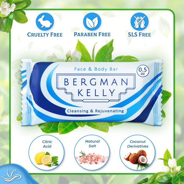 BERGMAN KELLY - Hotel Soap Bars - White Tea, 0.5 oz, 100 PK - Travel Size Luxury Bulk Amenities Bar Soap - Mini Individually Wrapped Rectangular
