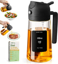 Olive Oil Sprayer for Cooking, 470Ml 2 in 1 Glass Oil Dispenser/Pour Bottle, Kitchen Accessories, Kitchen Gadgets for Air Fryer, Salad, BBQ (Black)