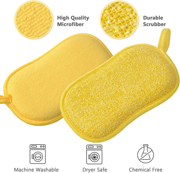 Multipurpose Kitchen Scrub Sponges, Heavy Duty Cleaning Non-Scratch Scrub Sponge, Reusable Microfiber Sponge for Household Cleaning, Random Colors