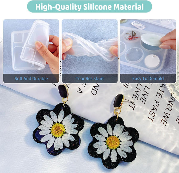 Resin Jewelry Molds, 128 Pcs Multiple UV Resin Earring Mold with Holes, Basic Epoxy Keychain Kits Bundle Complete Set, Necklace Pendant Moldes
