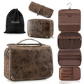 Elviros Hanging Toiletry Bag Removable Travel Bag PU leather Makeup Cosmetic Organizer Kit, Coffee | Removable Travel Organizer Bag for Cosmetics,