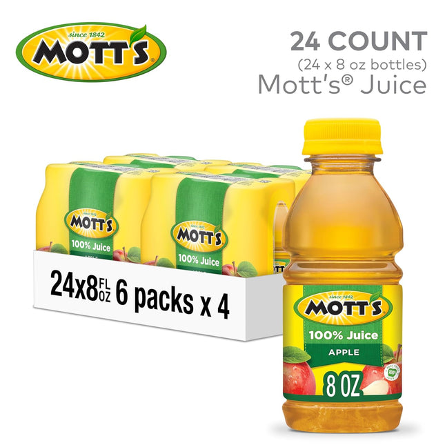 Mott'S 100% Original Apple Juice, 8 Fl Oz Bottles, 24 Count (4 Packs of 6), 2 Se