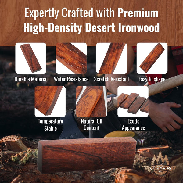 IECAP LLC Bookmatched Desert Ironwood Knife Handle Scales (Burl Ball Pattern) – Grade A, 1 Pair – Exotic Wood Knife Handle Material – Natural Iron