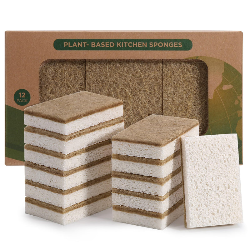 Natural Sponges for Dishes 12 Pack - Keep Soap Biodegradable Kitchen Sponge Compostable Coconut Scrubber - Eco Friendly Cleaning Sponges