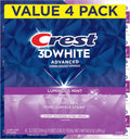 Crest 3D White Advanced, Teeth Whitening Toothpaste for Adults, 3.7 oz, 4 Pack, Cavity Protection Fluoride Toothpaste, Strengthens Enamel, Travel