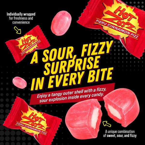 ZOTZ Fizzy Sour Candy Bulk - Retro Italian Hard Candy Individually Wrapped - Classic Nostalgic Fiery Cinnamon Flavor - 46 Pieces Bag for Party