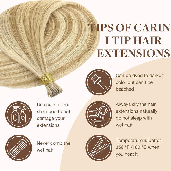 GOO GOO I Tip Hair Extensions, Real Human Hair, 14inch 100g 200S, Cold Fusion I Tip, Invisible Remy, 16/22 Light Blonde Highlighted Golden Blonde
