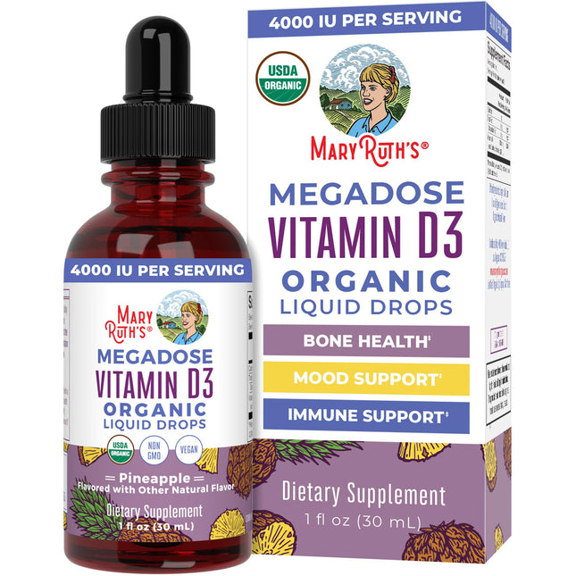 Maryruth Organics Vitamin D3 Liquid Drops | Megadose 4000 IU | USDA Organic Liqu