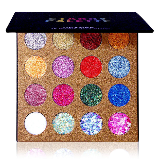UCANBE Pro Glitter Eyeshadow Palette - Professional 16 Colors - Chunky & Fine Pr