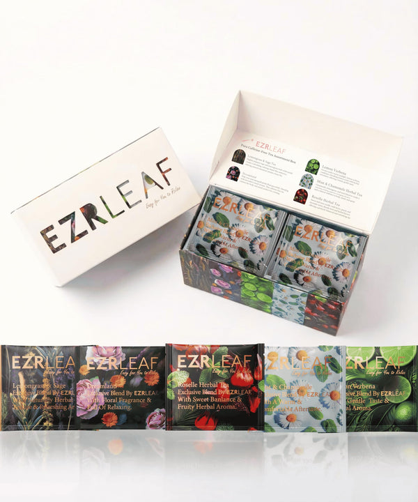 EZR LEAF Pura Caffeine-Free Herbal Tea Collection, 22ct Pyramid Tea Bags, Floral & Fruit Tea Gift Set with Lemon Verbena, Chamomile Mint,