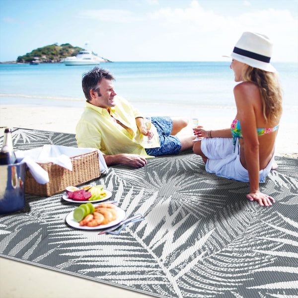 Outdoor Plastic Straw Rug - 6x9Ft Waterproof Reversible Patio Mat for Deck, Beach, RV, Camper, Backyard 6' x 9' (Rectangular) Cool Gray