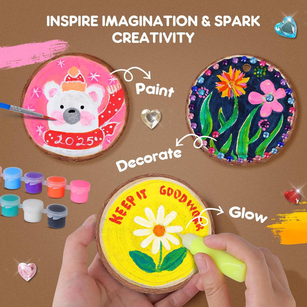 EPUMP Kids Wooden Painting Kit - Glow in the Dark Arts and Crafts Supplies for Girls Boys - Activities for Kids Creative Art Set Birthday Gifts