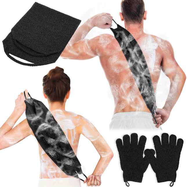 Anezus Exfoliating Back Scrubber Bath Gloves Set, Exfoliating Shower Towel with Shower Gloves for Body Scrub, Back Clean