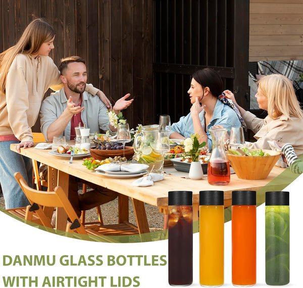 Danmu Glass Juice Bottles with Lids 16 Oz,Juicing Bottles Reusable Glass 100% Leakproof,Glass Bottles for