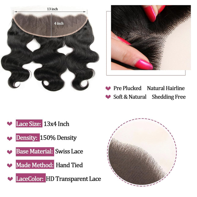 Body Wave Human Hair Bundles with Frontal (10 10 12 12+10Frontal) 12A 4 Bundles 