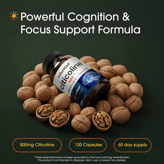 Naturebell Citicoline Supplements, CDP Choline, Citicoline 500Mg plus Tyrosine 5