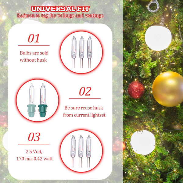 Mudder 100 Pcs Mini Christmas 2.5 Volt Replacement Light Bulbs for Christmas Trees Decorative Light Supplies Indoor Outdoor Xmas Decor, 0.17