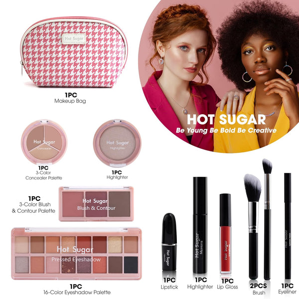 Hot Sugar All in One Makeup Kit, Makeup Set for Women, Girls Makeup Kit for Teens with Eyeshadow, Blush, Contour, Highlighter, Concealer,