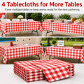 Red Gingham Disposable Picnic Tablecloths 4 Pack, Plastic Table Covers 4 Red