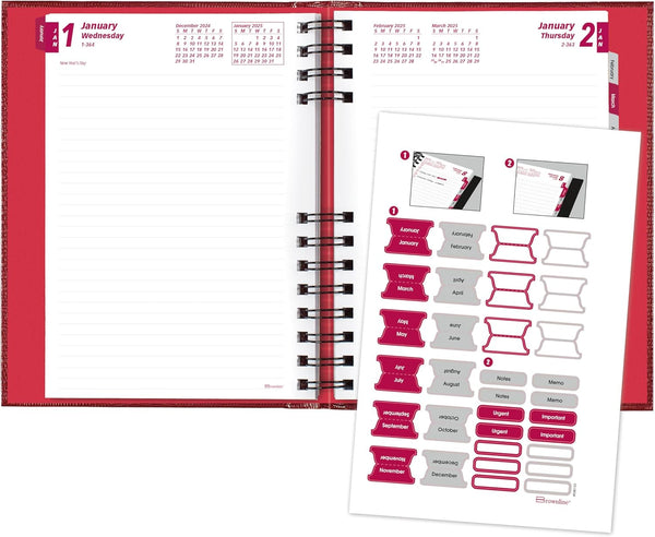 Brownline® 2025 Coilpro™ Daily/Monthly Planner, Untimed Journal, 12 Months, January to December, Twin-Wire Binding, 8.25" X 5.75", Bright Red (CB389C.RED-25)