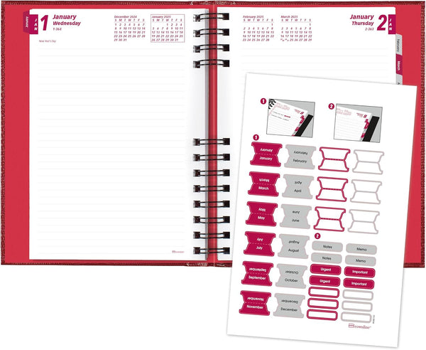 Brownline® 2025 CoilPro™ Daily/Monthly Planner, Untimed Journal, 12 Months, January to December, Twin-Wire Binding, 8.25" x 5.75", Bright Red