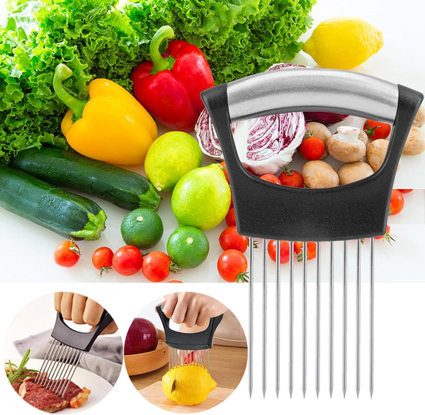 JAYVAR Onion Holder for Slicing, Onion Cutter Vegetable Chopper, Stainless Steel Tomato Slicer Vegetable Cutter for Potato, Avocados, Eggs, Food