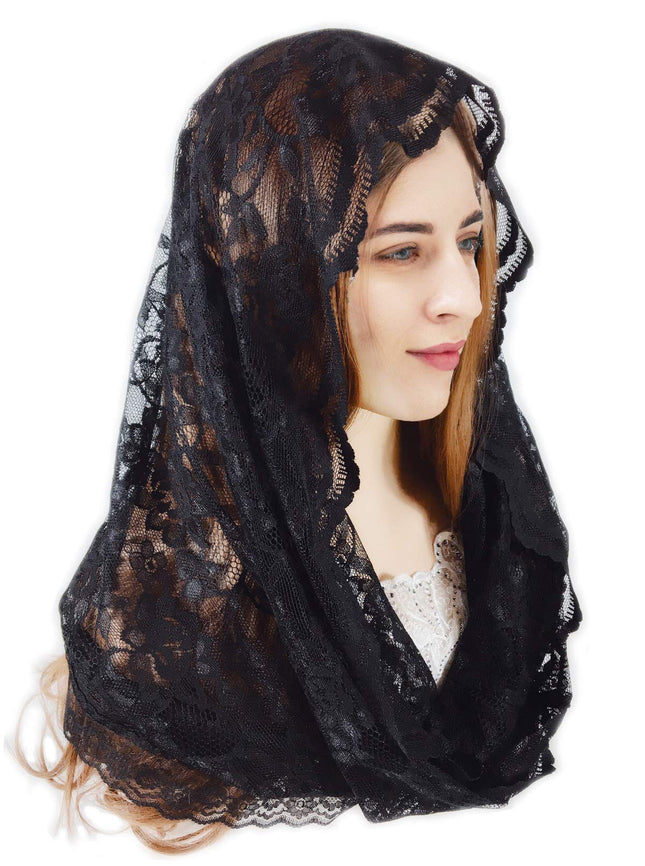 PAMOR Infinity Chapel Veil Floral Latin Mass Head Covering Lace Scarf Mantilla V