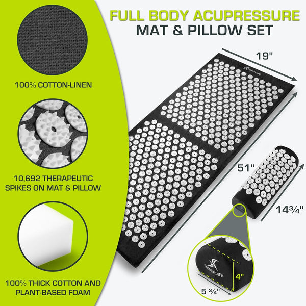 Prosourcefit Acupressure Mat and Pillow Set for Back/Neck Pain Relief and Muscle Relaxation, XL - Blue/White