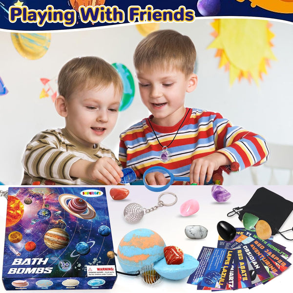 10 Pack Galaxy Bath Bombs for Kids with Surprise Toys Inside Organic Bubble Bath Bombs with Solar System Gemstones Easter Christmas Birthday Gift