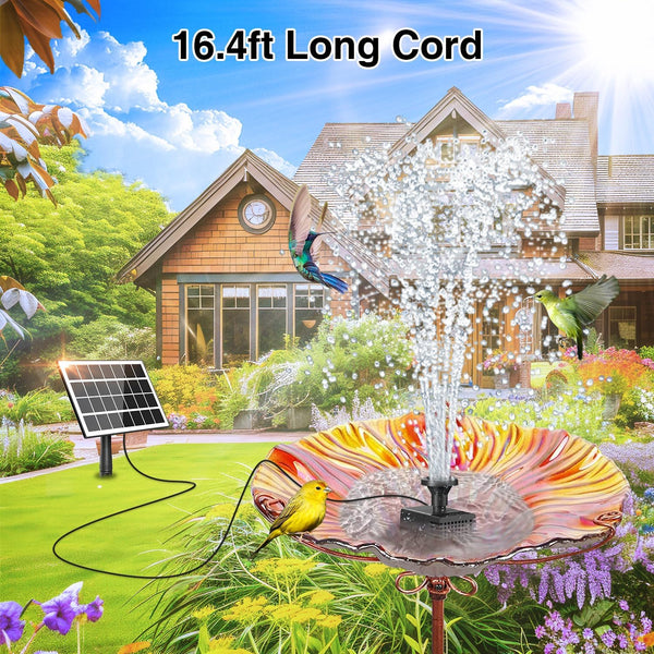 Solar Fountain Kit Works in Shade Glass,3.5W Solar Water Pump with 2000Mah Battery, Solar Bird Bath Fountain with Sucker and Stake for Garden,