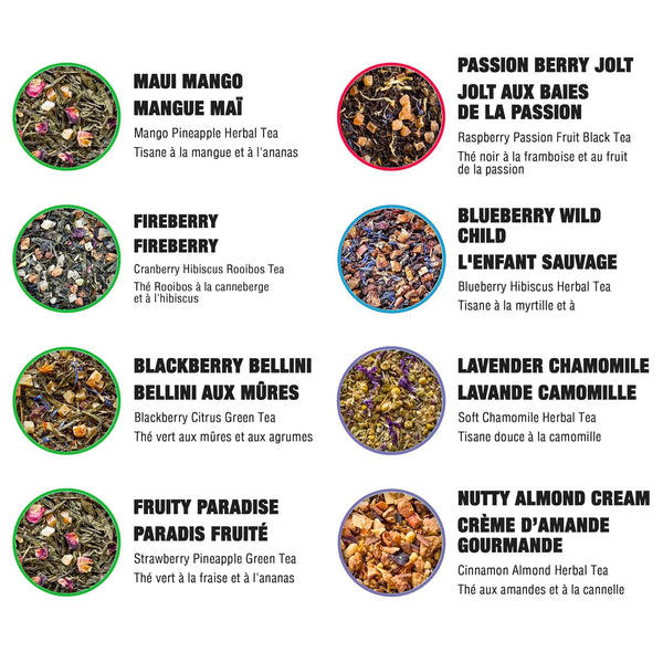 Tiesta Tea - Top 8 Favorites Sampler Set, Loose Leaf, Up to 80 Cups, High to No Caffeine, Hot & Iced, Tea Variety Pack with Green, Herbal, &