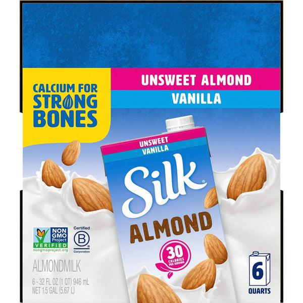 Silk Shelf-Stable Almond Milk, Unsweetened Vanilla, Dairy-Free, Vegan, Non-GMO Project Verified, 1 Quart (Pack of 6) Unsweetened 32 Fl Oz (Pack of 6)