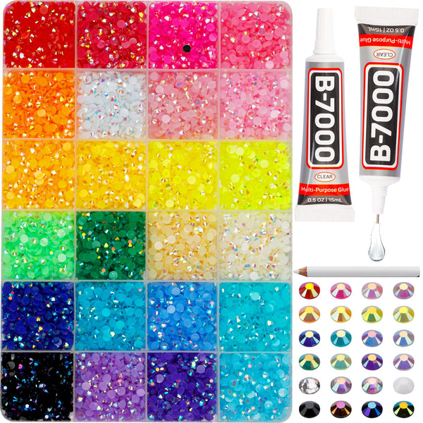 8000PCS 4MM 24 Colors Rhinestones for Bedazzling, Non-Silver Back Jelly AB Flatback Resin Rhinestones Kit with Glue, Bedazzler Kit with Crystals