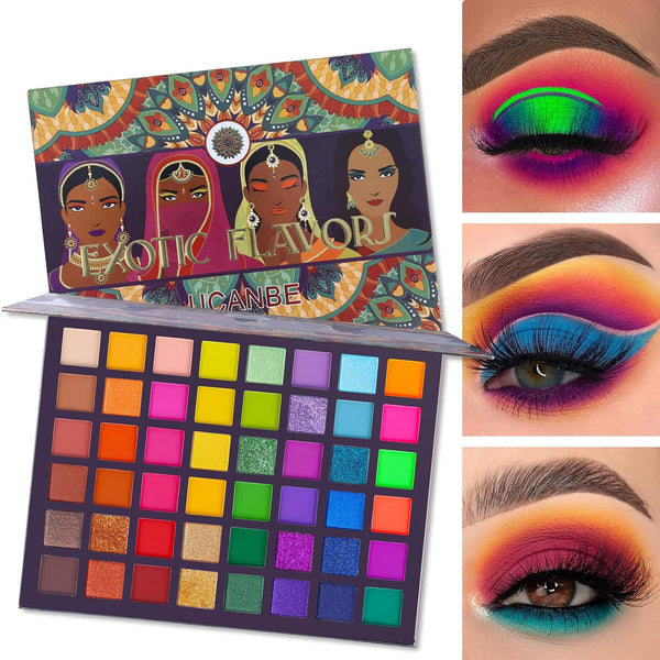 UCANBE EXOTIC FLAVORS Eyeshadow Palette + 15 PCS Eye Brushes Makeup Set 48 Colors Neon Shimmer Matte Glitter Eye Shadow Po.