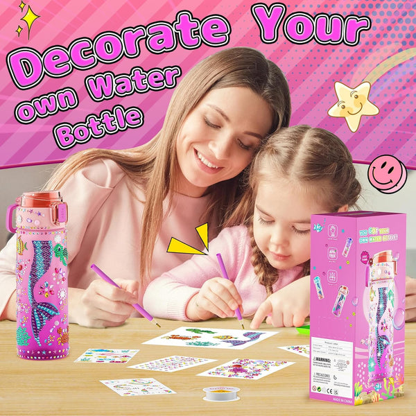 Decorate Your Own Water Bottle Kits for Girls, Mermaid Painting Diamond Art & Bracelet Making Kit for Girls, Crafts for Kids Ages 4-8, Birthday
