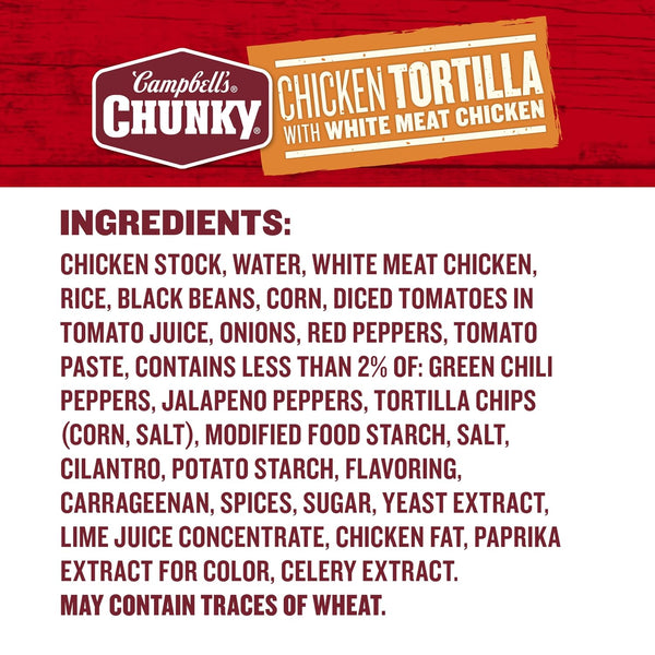 Campbell's Chunky Soup, Chicken Tortilla Soup with Grilled White Meat Chicken, 18.6 Oz Can Chicken Tortilla 18.6 Ounce (Pack of 1)