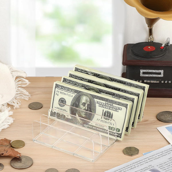 Hipiwe Clear CD Holder - 7 Slot CD Storage Box CD DVD Display Rack Tray Holds up to 14 Standard CD Cases, Tabletop Plastic File Divider for paper