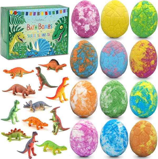 Easter Bath Bombs for Kids with Surprise Toys inside - Perfect Basket Stuffers, 12Pcs Dino Egg Bath Bombs Gift Set, Gentle and Kids Safe Bubble