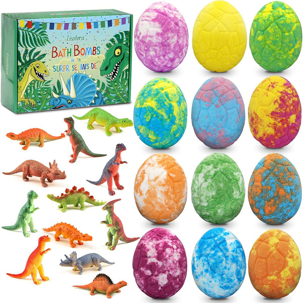 Easter Bath Bombs for Kids with Surprise Toys inside - Perfect Basket Stuffers, 12Pcs Dino Egg Bath Bombs Gift Set, Gentle and Kids Safe Bubble