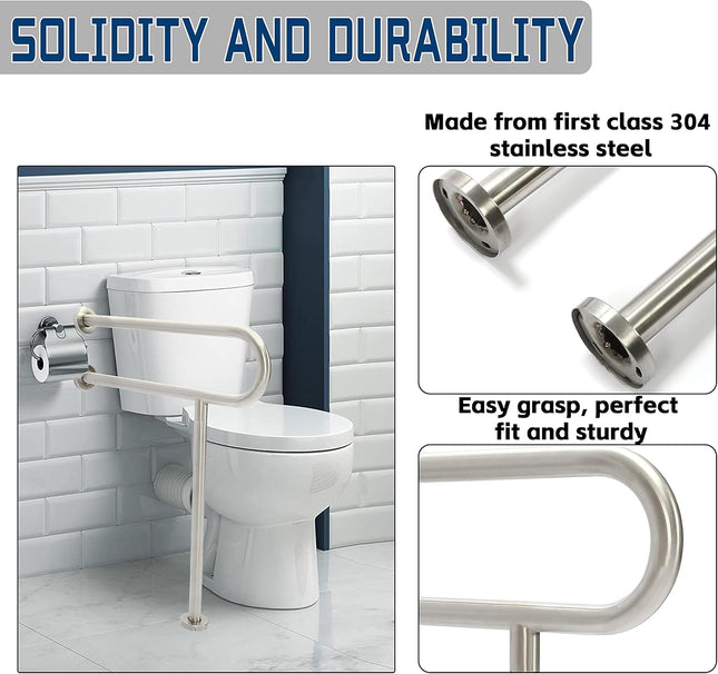 HECASA 24 Inch Handicap Grab Bars Rails 304 Stainless Steel Toilet Handrail Bathroom Safety Bar Wall Mount Floor Support