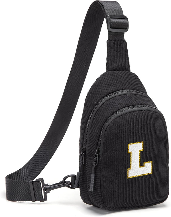 Small Corduroy Sling Bag Initial Crossbody Bag Fanny Pack for Girls Personalized Birthday Gifts for Teen Girls Gifts