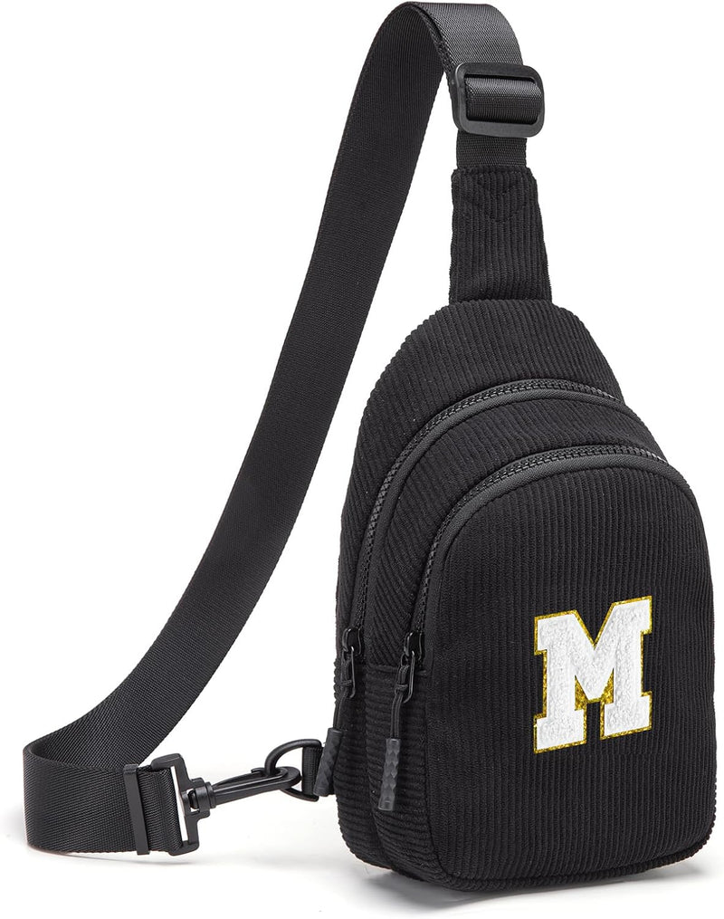 Small Corduroy Sling Bag Initial Crossbody Bag Fanny Pack for Girls Personalized Birthday Gifts for Teen Girls Gifts